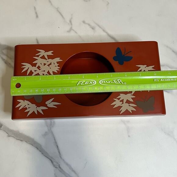 Vintage Retro Aquetta Ware Tissue Kleenex Holder Red Butterfly Floral Leaf MCM - Picture 7 of 13